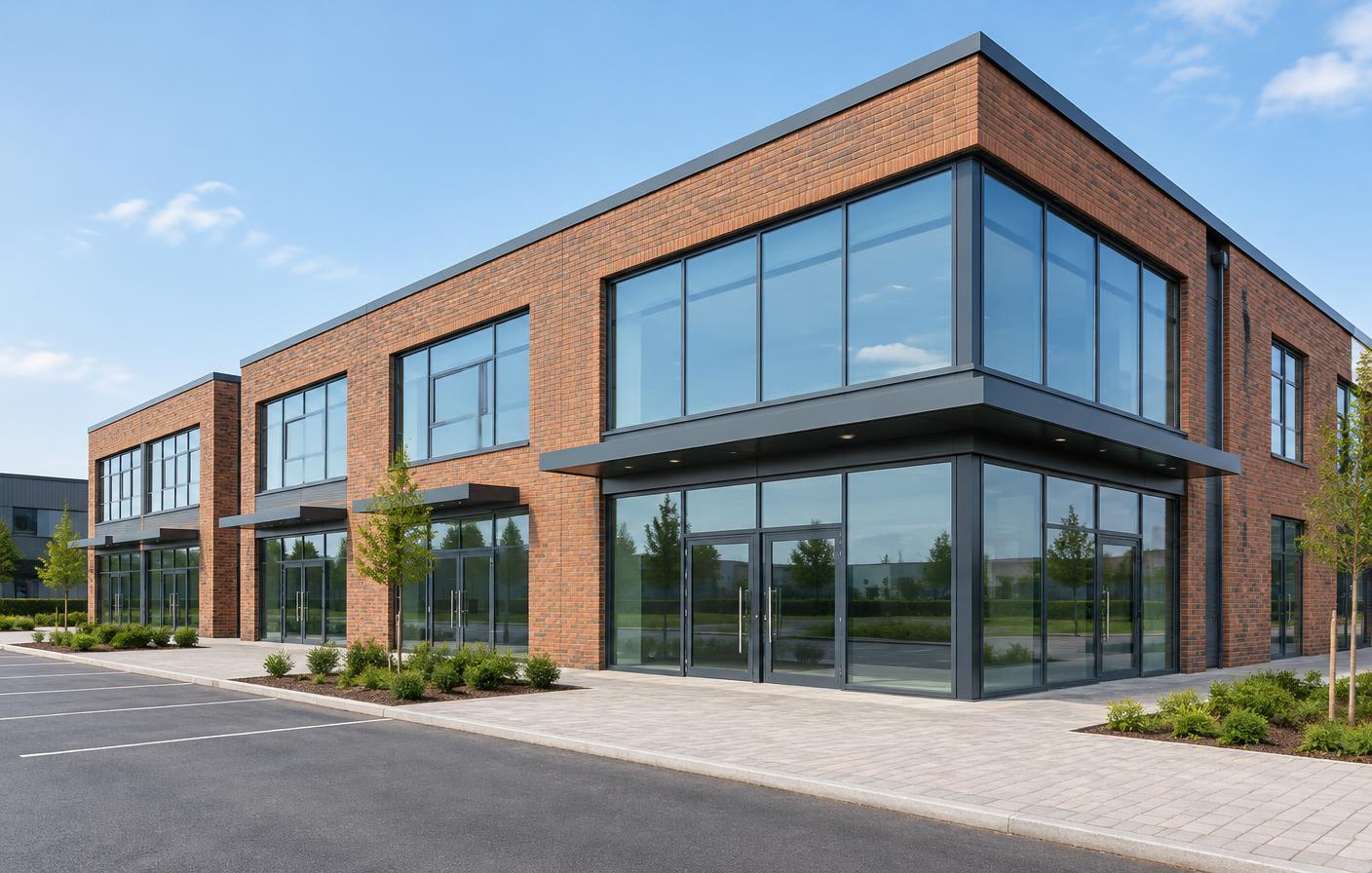 Modern brick business premises and glazed storefront